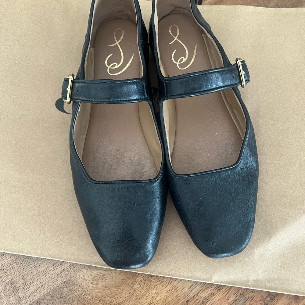 Sam Edelman Black Mary Jane Flats with Gold Buckle